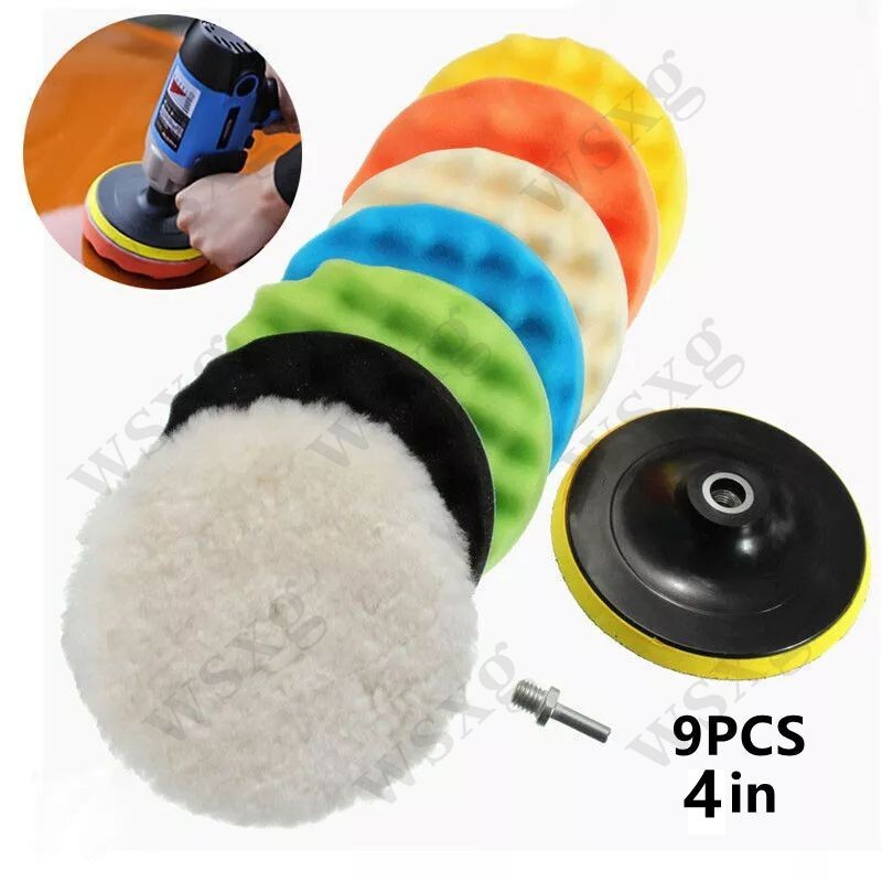 9-piece 4-inch polishing and waxing sponge pad set for composite car polishing machine