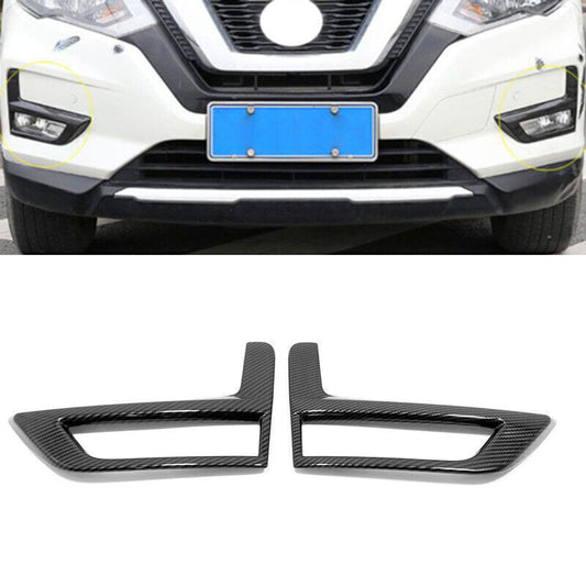 for Nissan Rogue 17-2020 Carbon Fiber Front bumper Fog Light Lamp Frame Trim 2P