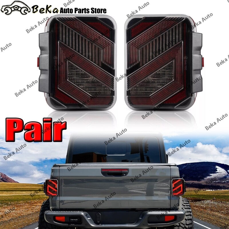 1 pair of for Jeep Gladiator JT 2020-2024 transparent S LED taillights, turn signals, and stop lights.
