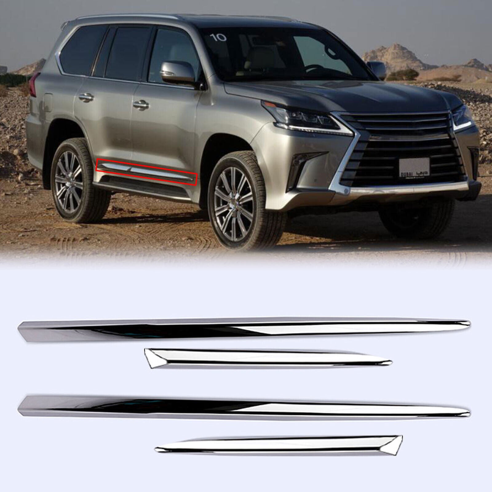 for Lexus LX570 2016-2021 Chrome Body Side Door Overlay Guard Cover Molding Trim