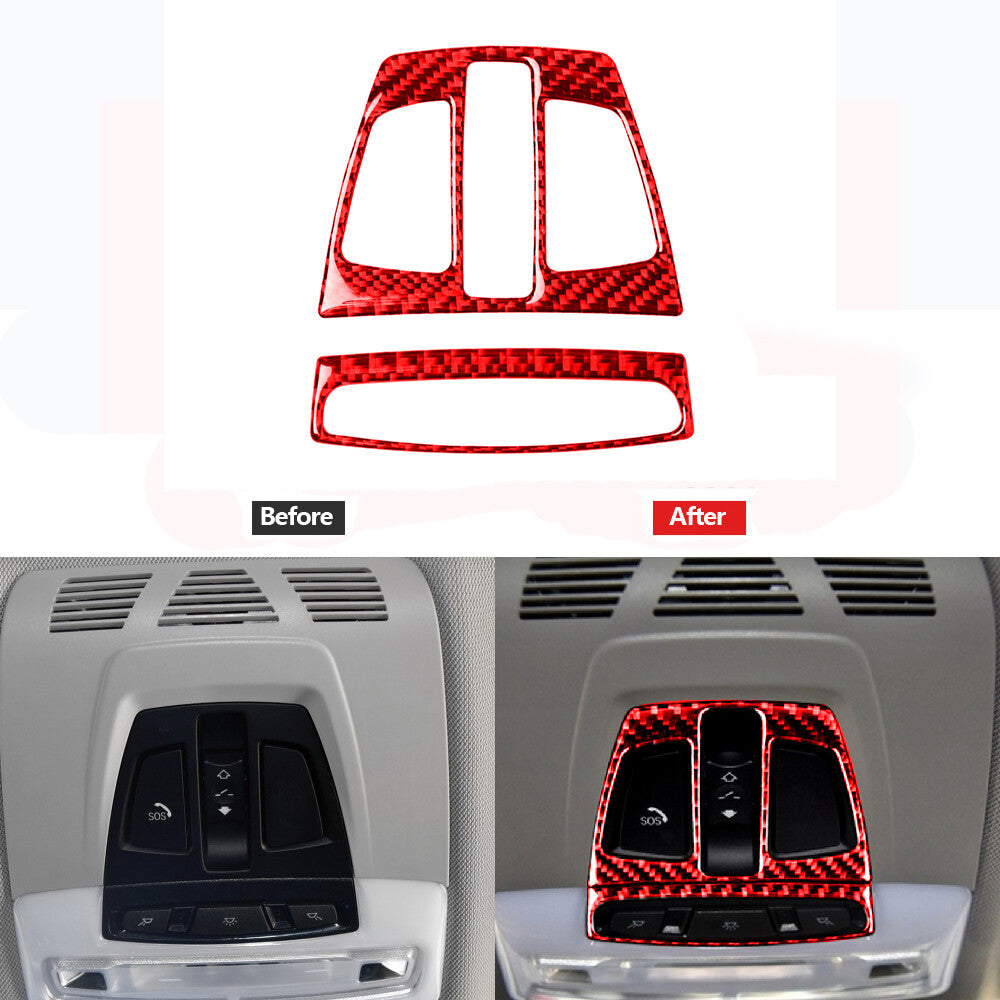 Red carbon fiber reading light panel trim for BMW F20 F30 F34 F32 X5 2012-2017