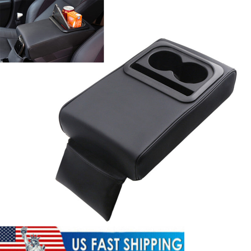 Car armrest console cover lift bracket and rear for seat cup holder, black, 1 piece