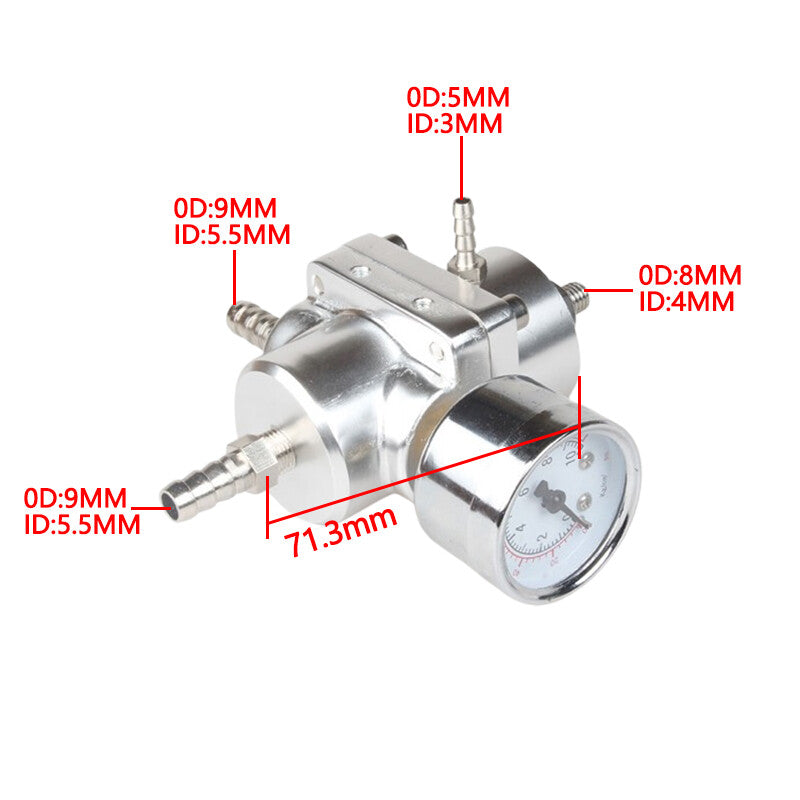 Adjustable Fuel Pressure Regulator Gauge Fitting Kit Silver Aluminum Universal