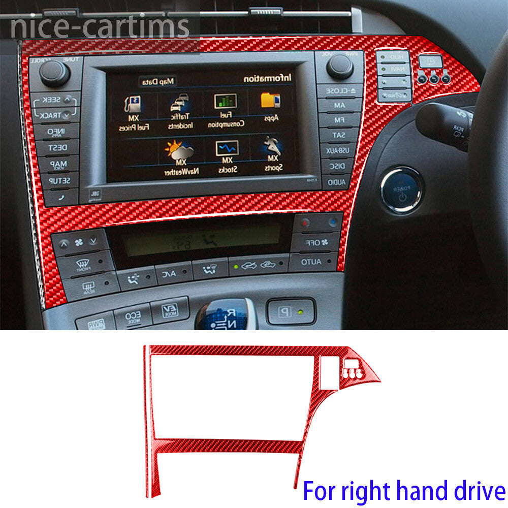 For Toyot@ Prius 2012-15 RHD Radio CD Player Screen Panel Cover Red Carbon Fiber