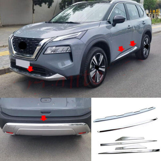 for Nissan Rogue 2021-2023 Chrome Front/Rear Bumper+Body Molding Cover Trim 6PC