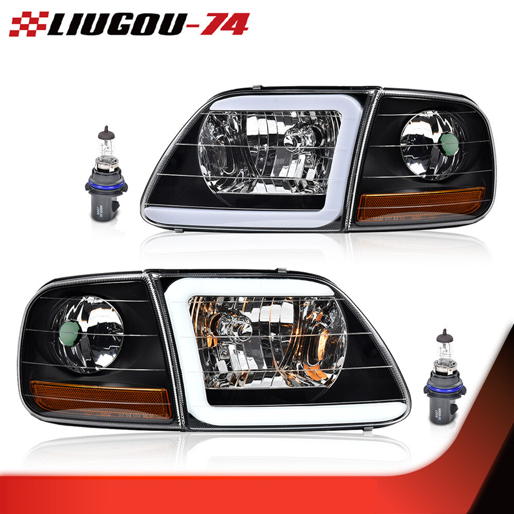 Suitable for 1997-04 F-150 Expedition LED DRL headlights and cornering lights in black/clear.