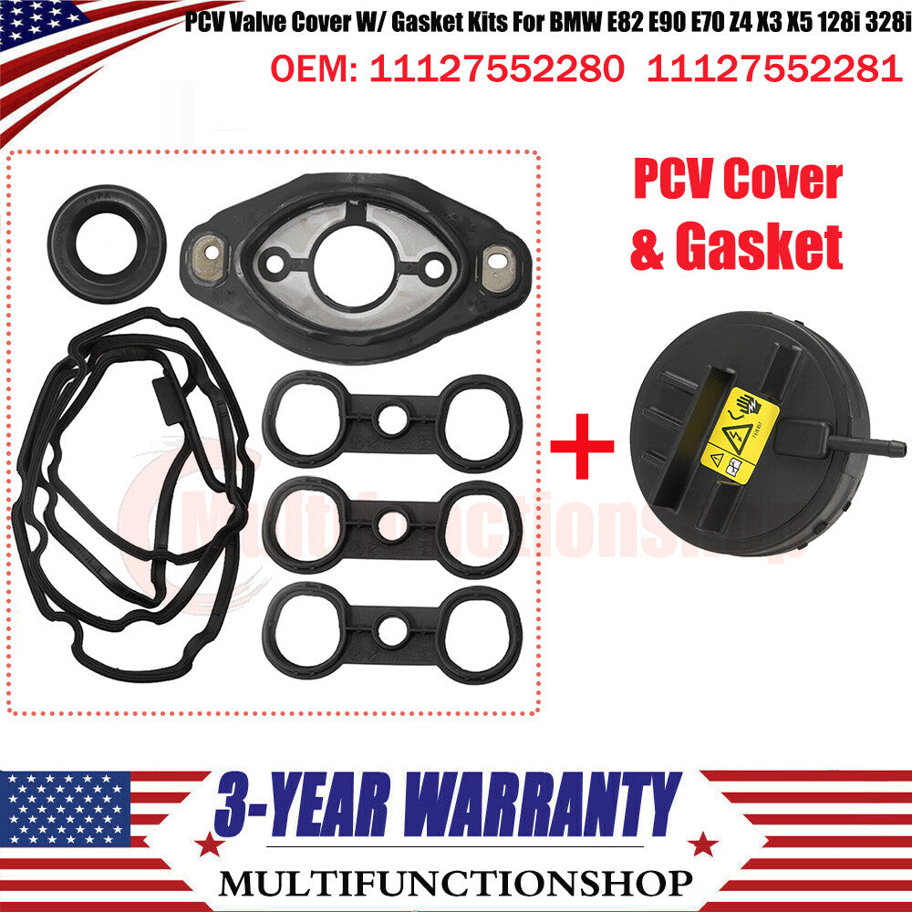 Engine PCV valve cover with gasket kit for BMW E82, E90, E70, Z4, X3, X5, 128i, 328i - Brand New
