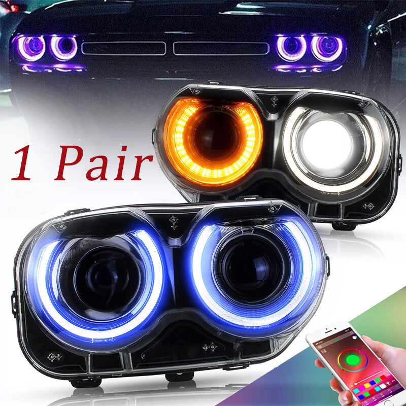 1 Pair Headlights RGB DRL Set for 2015-2023 for Dodge for Challenger Front Lamps