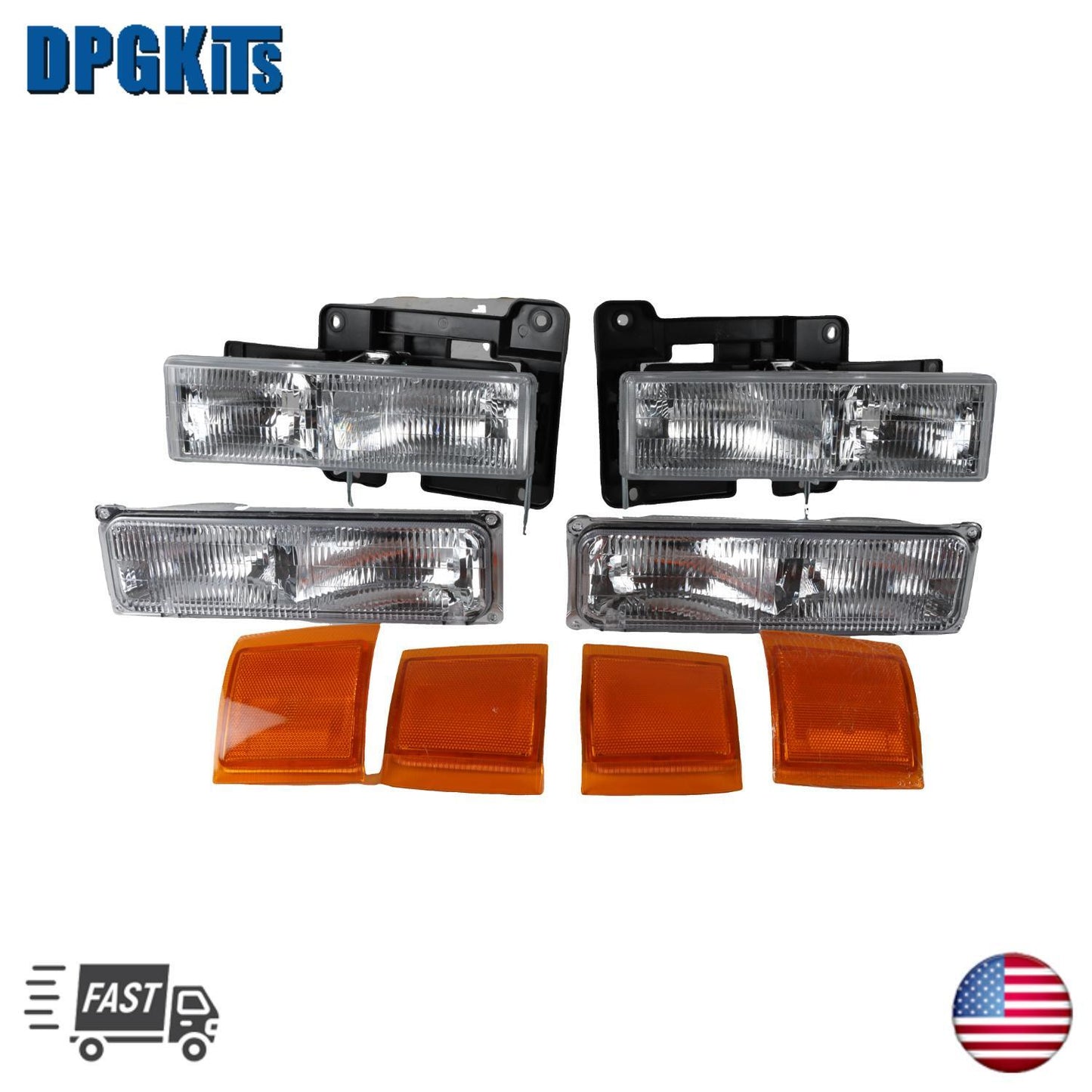For 1994-1998 for Chevy CK Silverado Suburban Tahoe Headlights Headlamps OHV V8