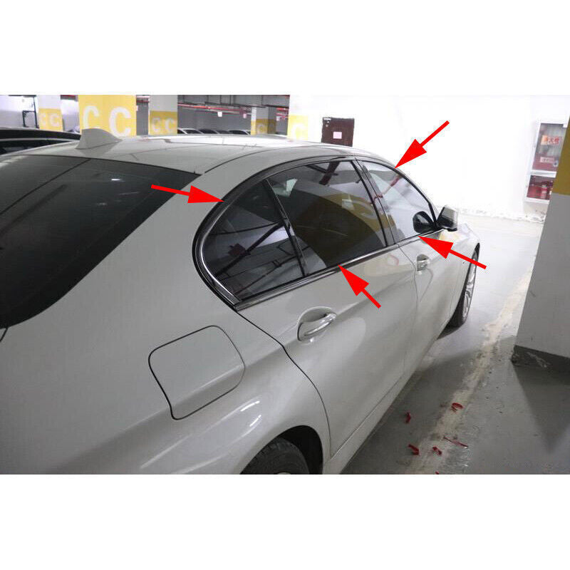 Black Steel Window Molding Frame Strips Trim Cover for BMW 5 Series F10 2014-17