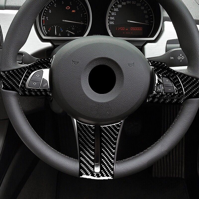 Real Carbon Fiber Car Steering Wheel Button Cover Trim for BMW Z4 E85 2003-2008