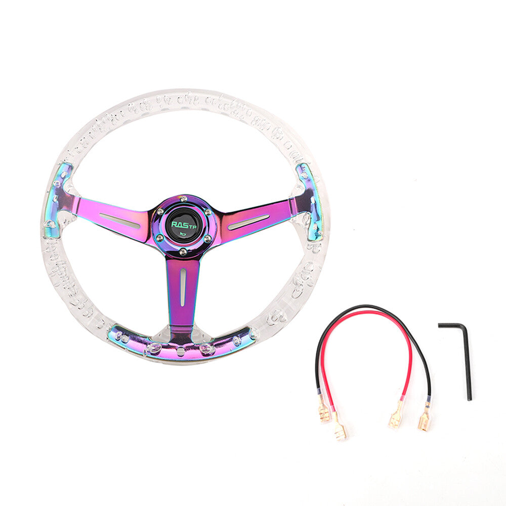 350mm 14 Deep Dish Acrylic Racing Steering Wheel Neo Chrome +Quick Release