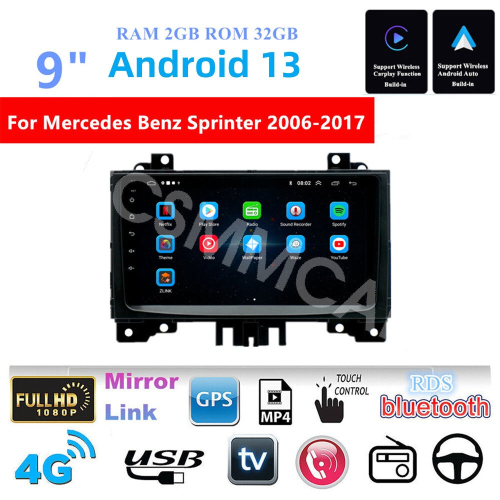 9 For Android Auto CarPlay Fit for Mercedes Sprinter 2006-2017 GPS Car Stereo