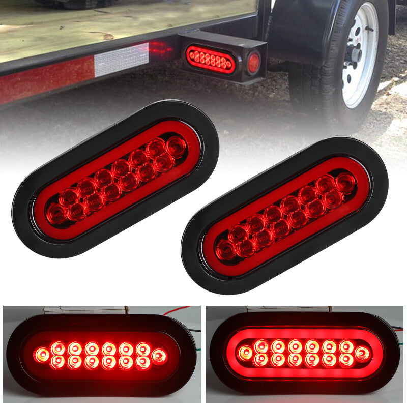 2X Red 6 Oval Lights LED Rear Stop Turn Tail Truck Trailer RV Sealed w/Grommet