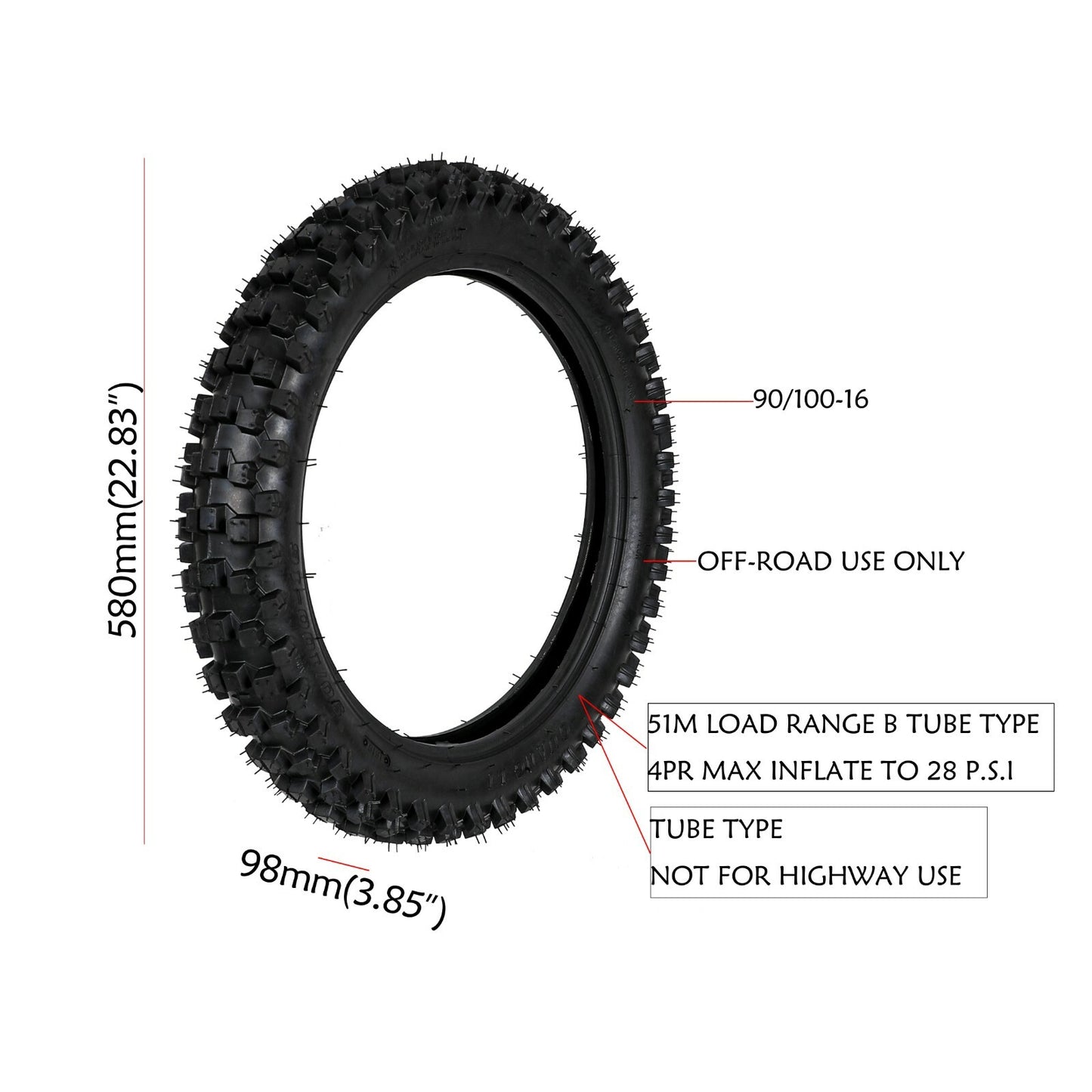 Front 70/100-19 + 90/100-16 rear tire tubing for KX100 CRF150 Apollo 125cc Pit bicycles