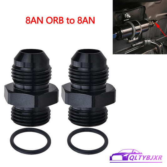 2Pcs ORB 8AN to 8AN Flare Male Fuel Rail Adapter Fitting Black Aluminum
