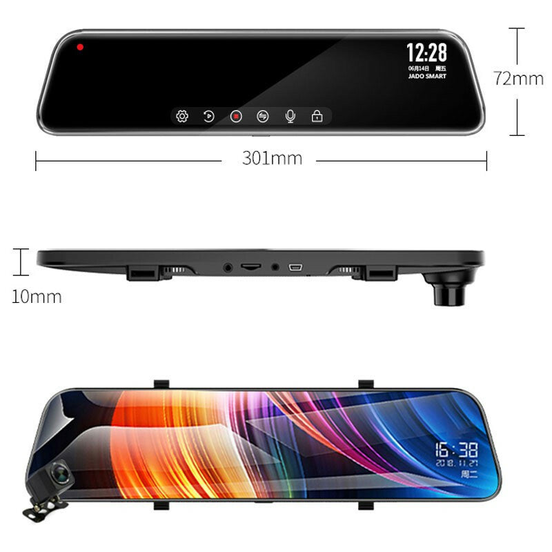 Car Dvr 12 inch Full Touch Screen Mirror Dash Cam Camera Record Driving Recorder