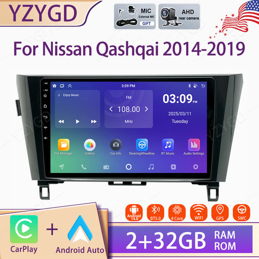 for Nissan Qashqai 2014-2019 Stereo Android 14 Carplay Car Radio GPS Navi Screen