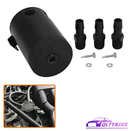 3Port Oil Catch Can Tank Reservoir Air-Oil Separator Racing Baffled Aluminum Blk
