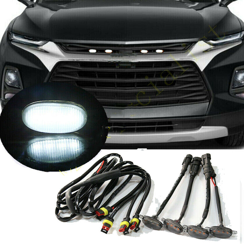for Chevy Blazer 2019-2022 Smoke Style Front Grille DRL White Lens Light