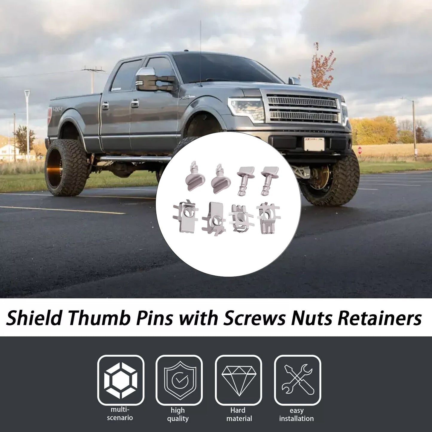 4 ENGINE SHIELD COVER THUMB PINS 4 NUTS! Fits for FORD F-150 EDGE EXPLORER etc