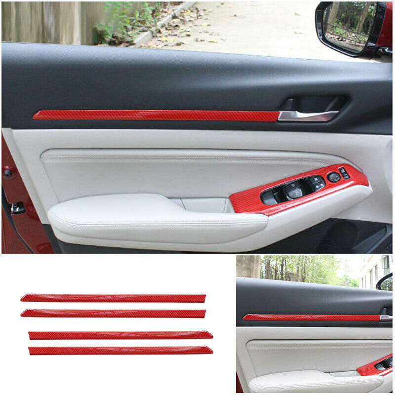 for Nissan Altima 2019-2022 Red Carbon Fiber ABS Inner Door Panel Strips Covers