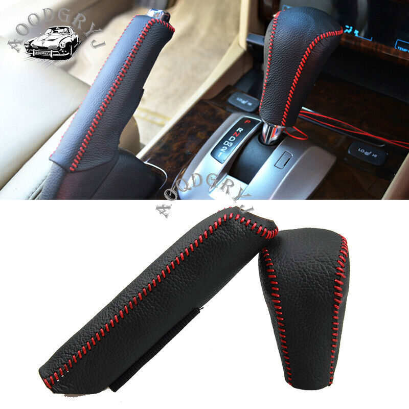 2x for Honda Accord 2008-2012 PU Leather Hand Brake Auto Gear Shift Knob Cover