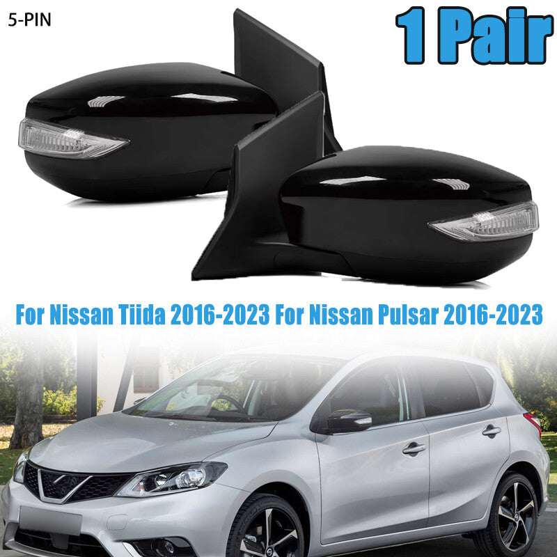 1 Pair Side Door Rearview Mirror Assembly 5PIN Black for Nissan Pulsar 2016-2023