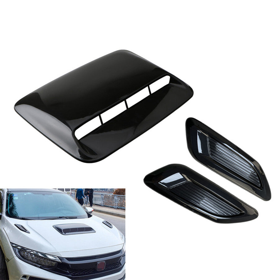 3PCS Universal Black Car Air Flow Intake Hood Scoop Vent Bonnet Decorative Cover