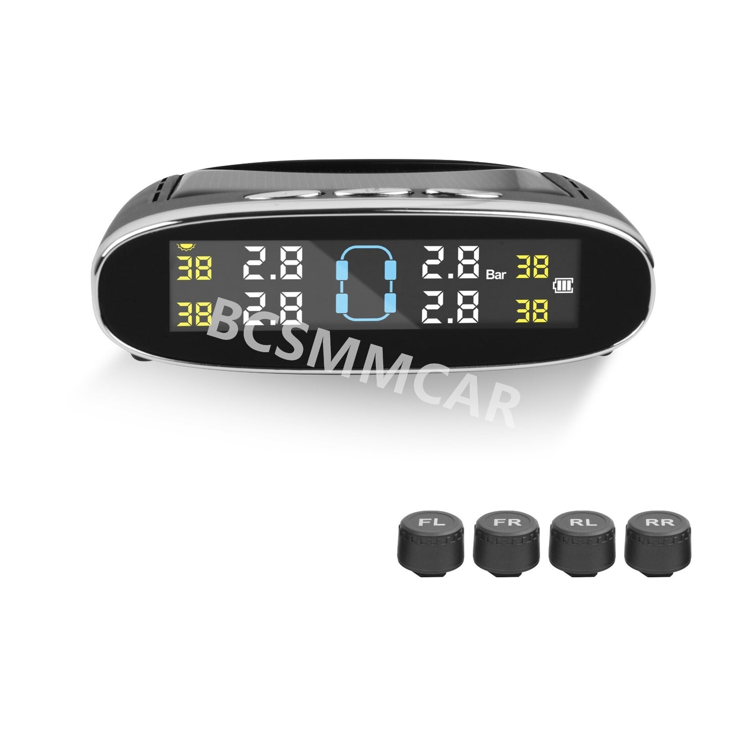 Wireless Solar TPMS LCD Car Tire Pressure Monitoring System 4 External Sensors