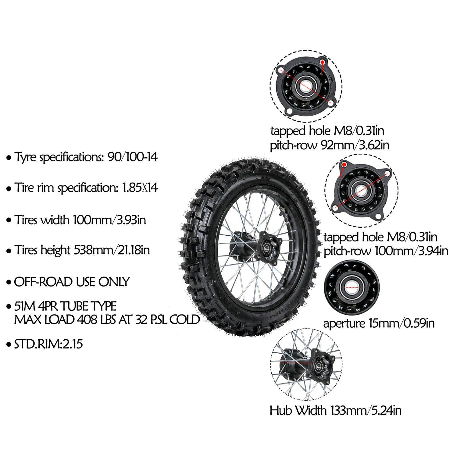 Front Rear Wheel 90/100-14 + 70/100-17 Tyre Atomik SSR 110cc 125cc 150 Pit bike