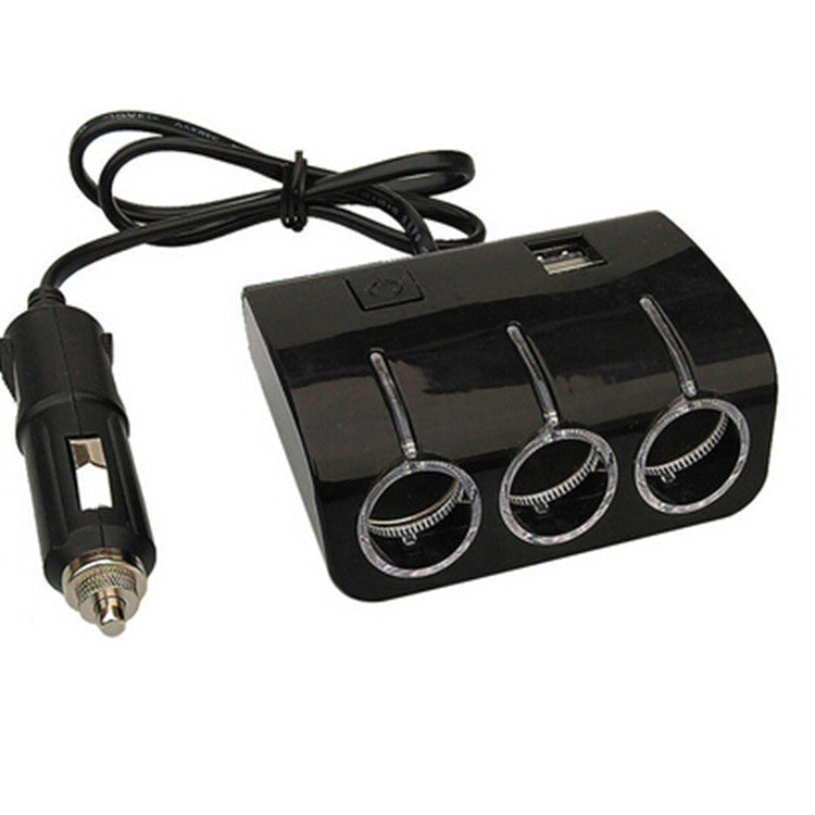 Black Car Dual USB Port 3 Way Cigar Lighter Charger Socket Adapter Phones Tablet