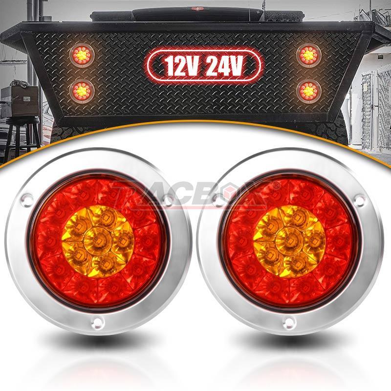 2x 4inch Red Amber Round 16-LED Truck Trailer Stop Turn Signal Tail Brake Lights
