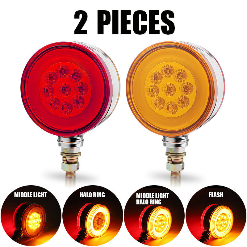 2X 4Round Dual Face LED Pedestal Fender Brake Turn Signal Light Amber/Red Truck