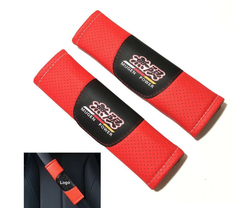 2-Piece Car Seatbelt Covers & Shoulder Belt Pads, Red Mugen, for Honda for Acura