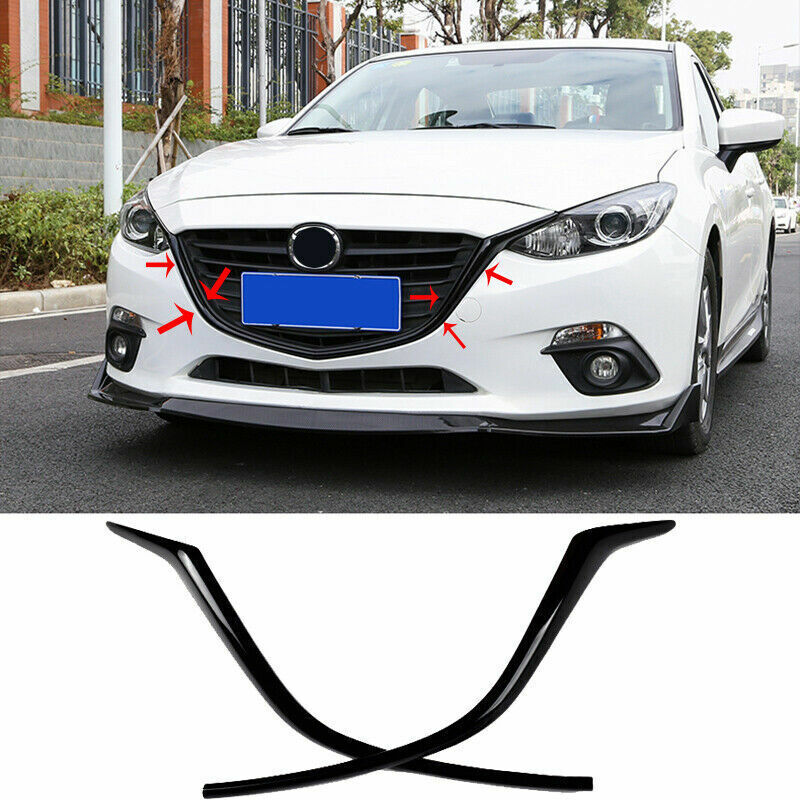 2x for Mazda 3 Axela 2014-2016 Glossy Black ABS Front Grille Frame Strip Replace