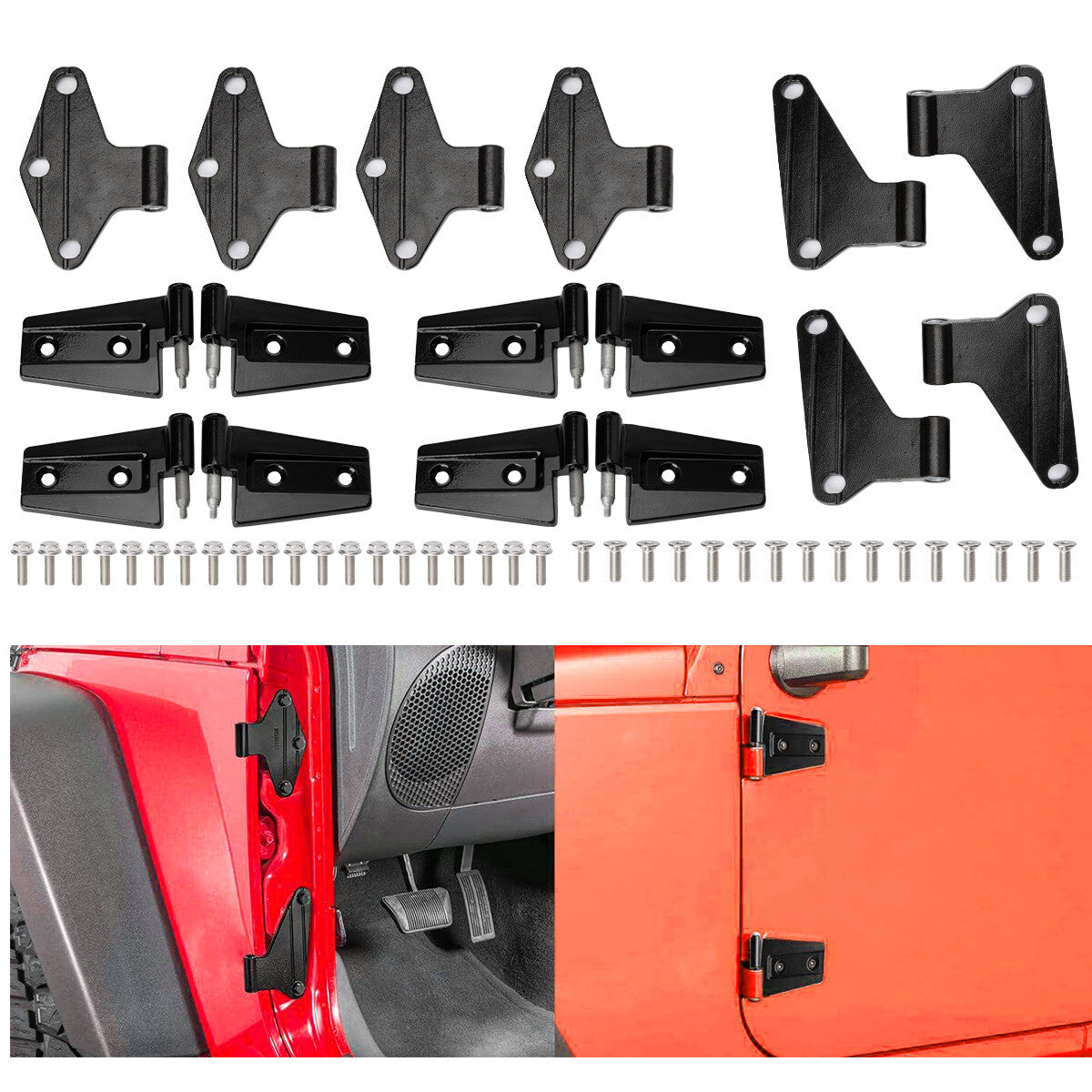 Fit 2007-2018 for Jeep for Wrangler JK Body Door Hinge Replacement Set Powder Coat 16pcs