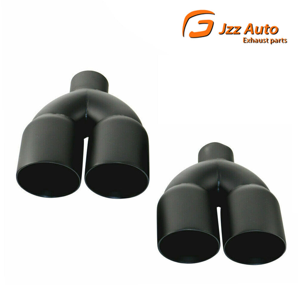 Pair 2'' ID 3'' OD Universal Matte Black Dual Exhaust End Tips Stainless Steel 2