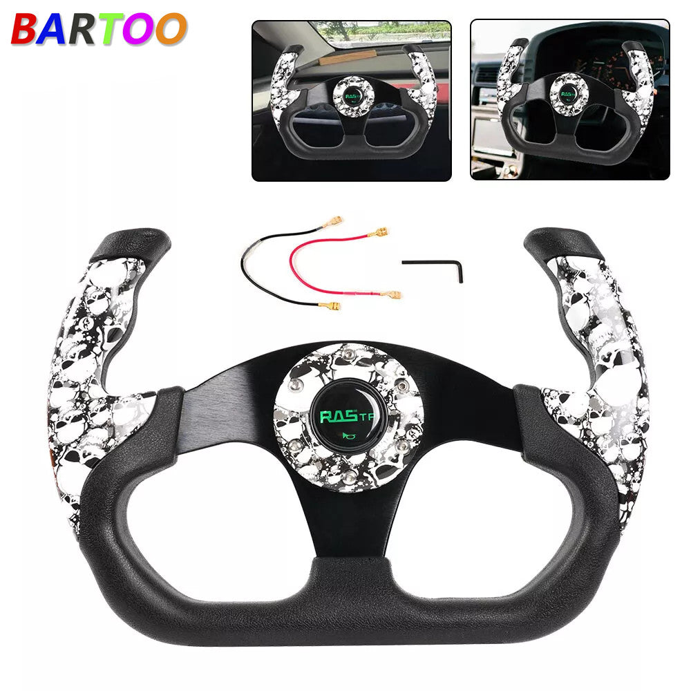 13 Universal U Shape Flat Drift Racing Steering Wheel + 6 Holes Horn Button