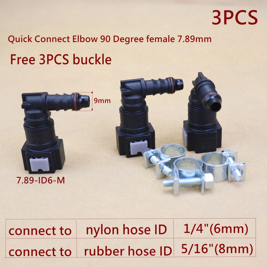 Elbow 90-degree nylon fuel line quick-connect release hose 7.89 mm SAE 1/4 (6 mm)