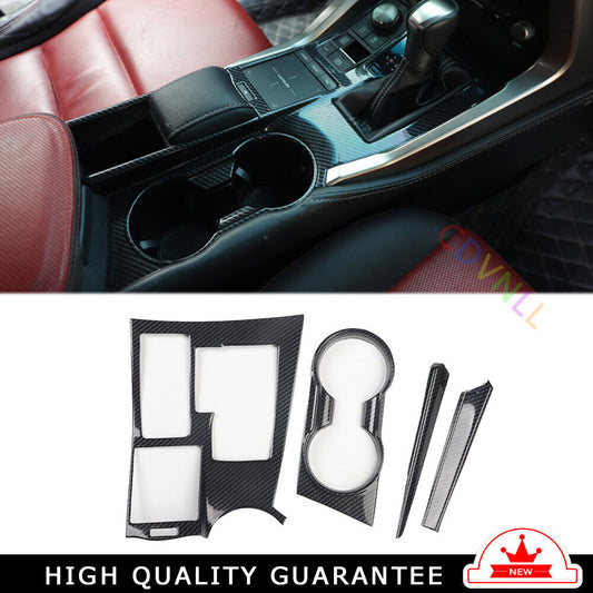 Console Gear Shift Water Cup Panel Trim 4X for Lexus NX 15-20 Black Carbon Fiber