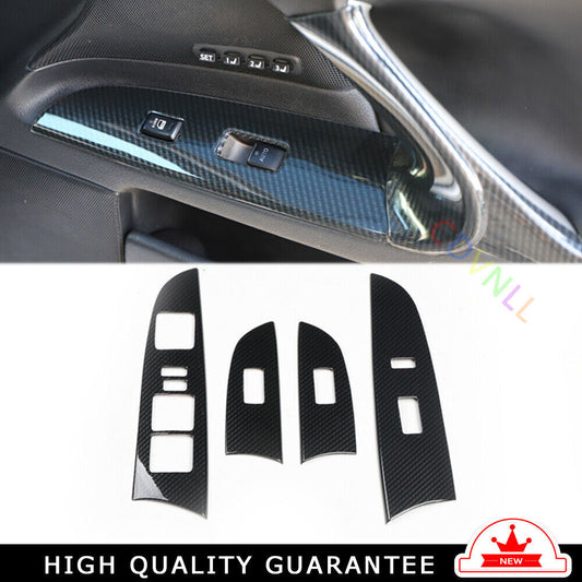 Glass Window Lifting Lock Panel Trim Fit for Lexus IS 2006-11 Black Carbon Fiber