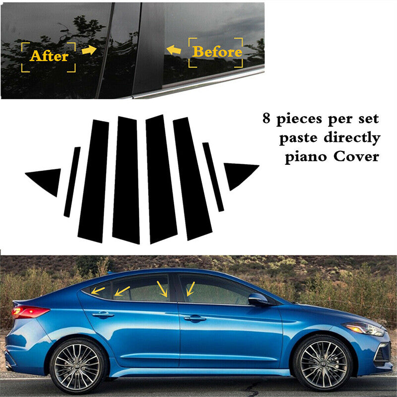 8X Glossy Black Pillar Posts Door Window Trim for Hyundai for Elantra 2017 2018 2019