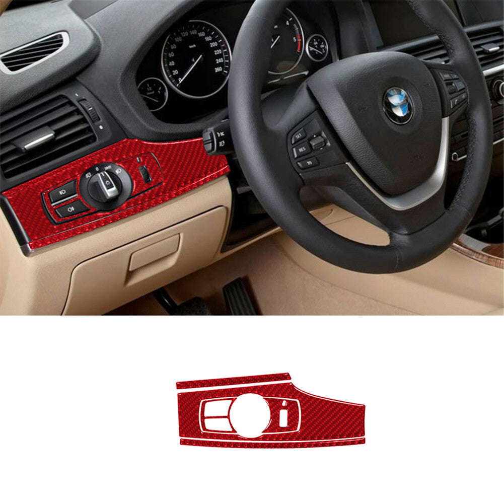 Red Carbon Fiber Lighting Control Cover Trim for Bmw X3 F25 X4 F26 2011-17 TypeA