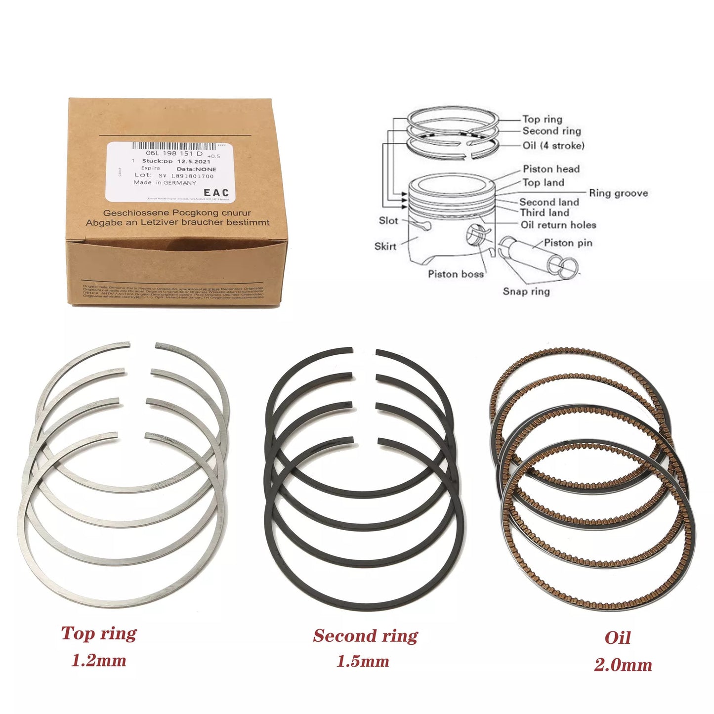 06H198151C 4x Upgraded KS Piston Ring Sets for AUDI for A8 for VW GLi for Golf VII 2.0T