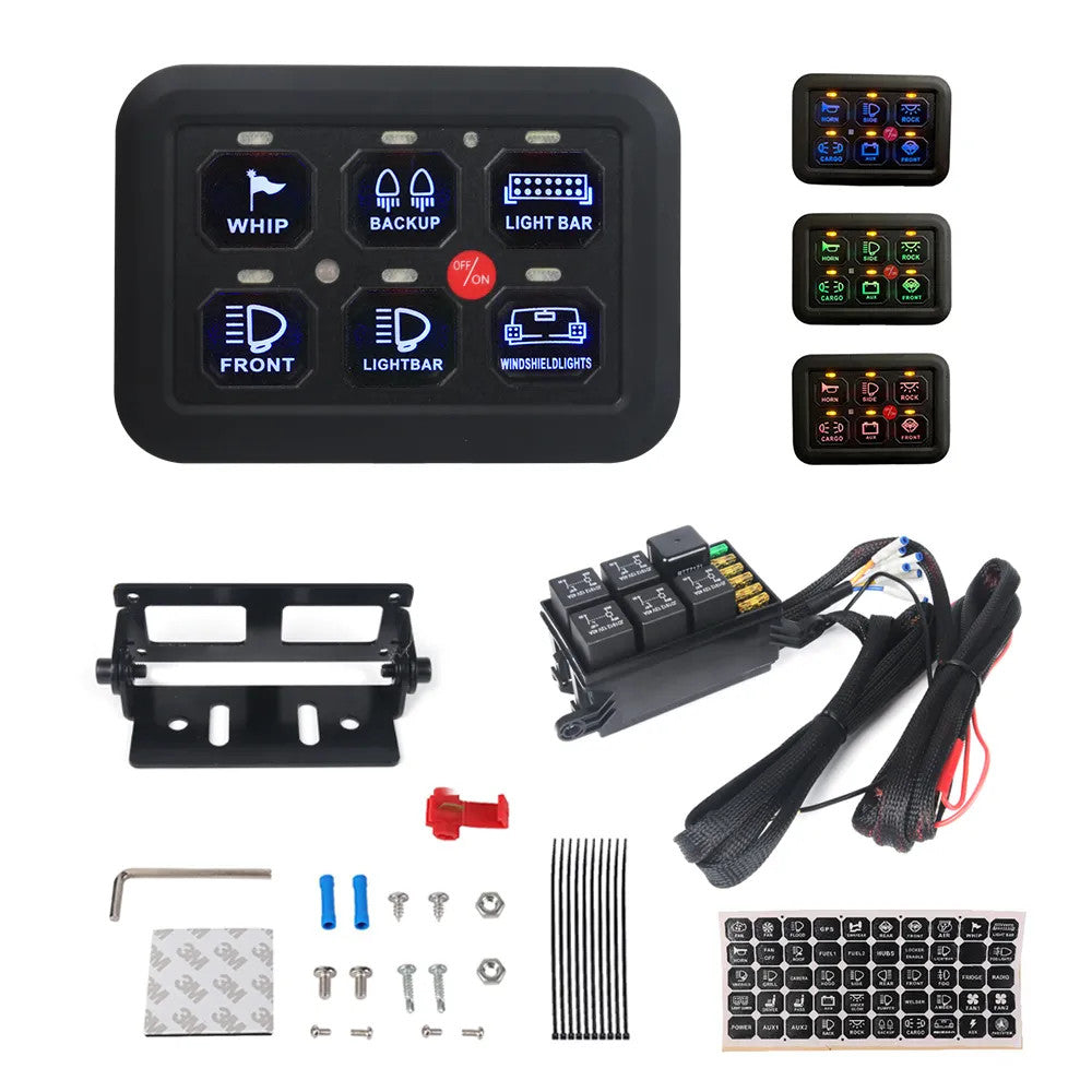6Gang Switch Panel Circuit Control Relay System Box Automatic Dimmable Car Truck