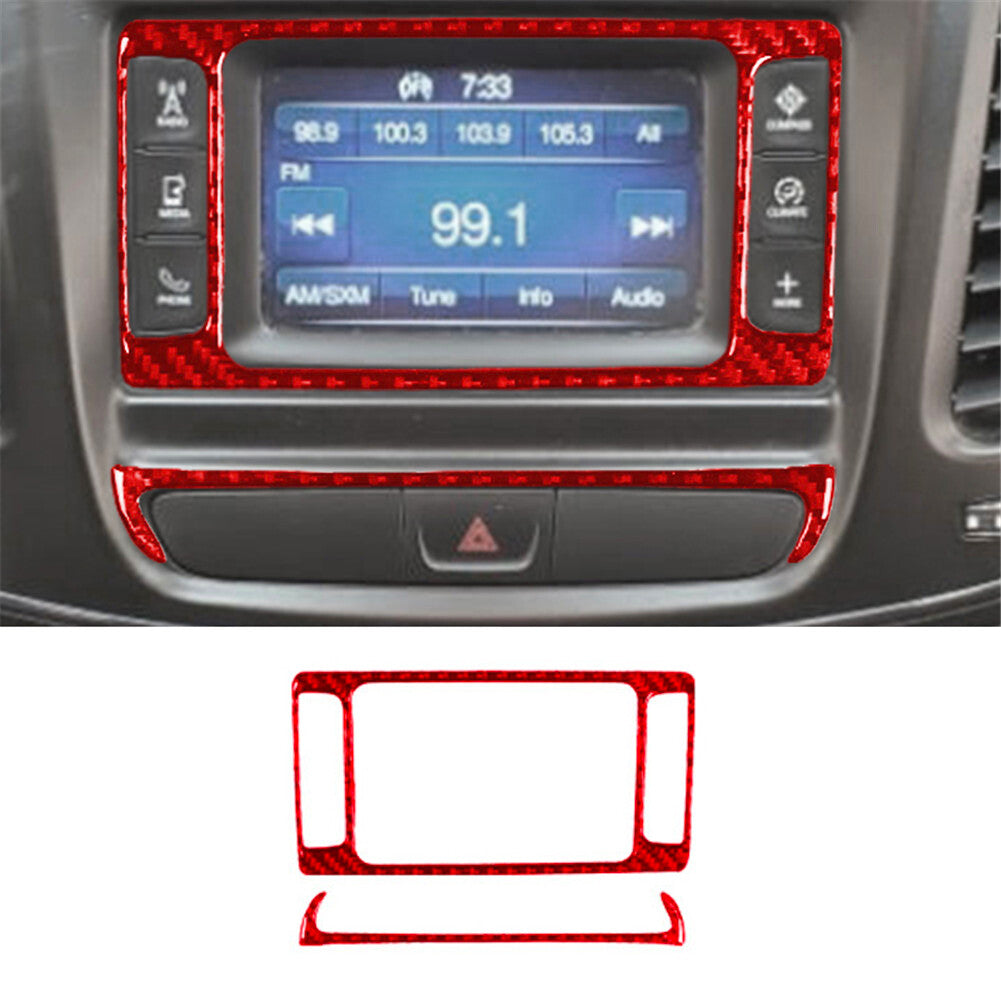2X Red Carbon Fiber Multimedia Buttons Frame Cover Trim for Chrysler 200 2015-17