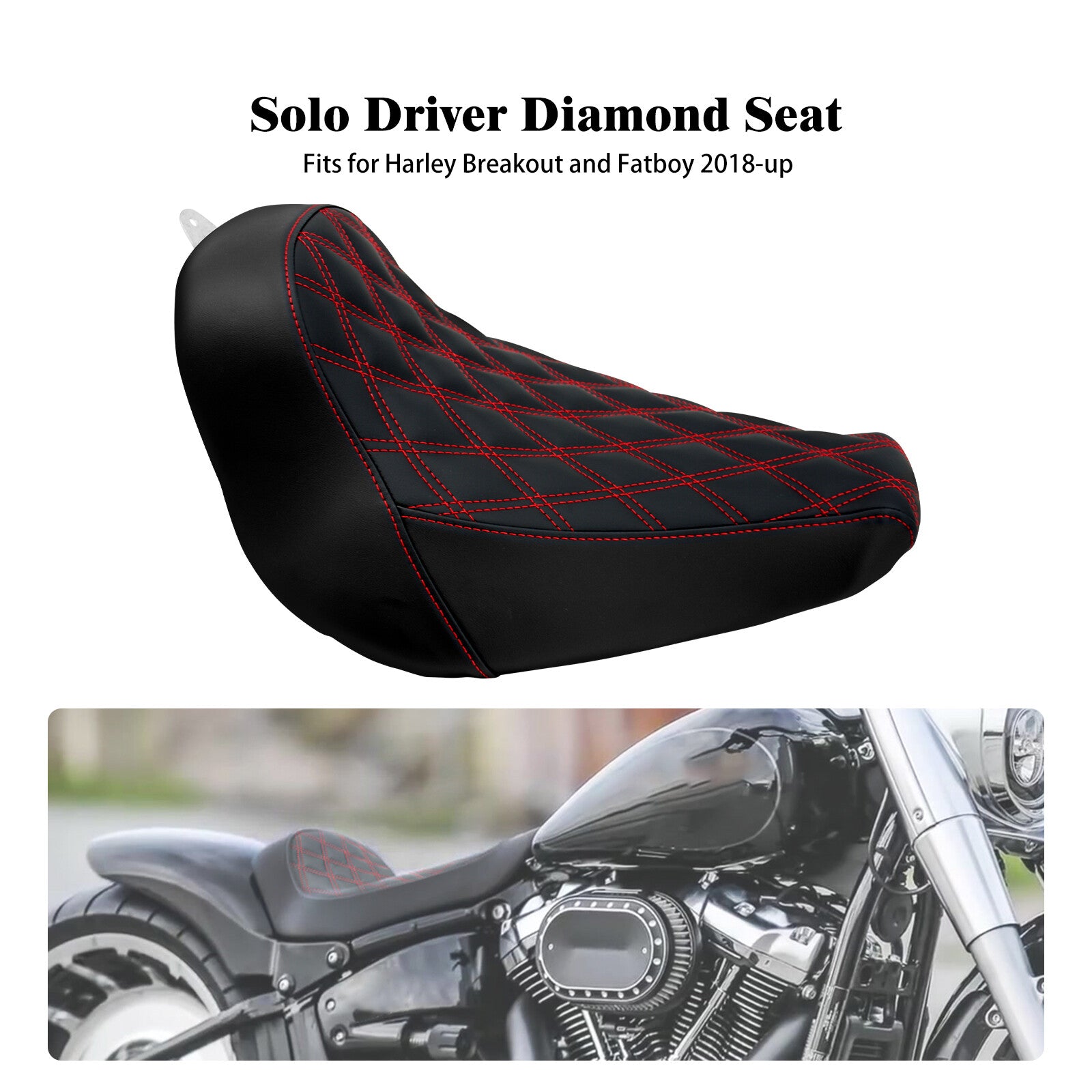 Black Front Driver Solo for Seat w/ Red for Harley Breakout FXBR Fat Boy 2018-2023