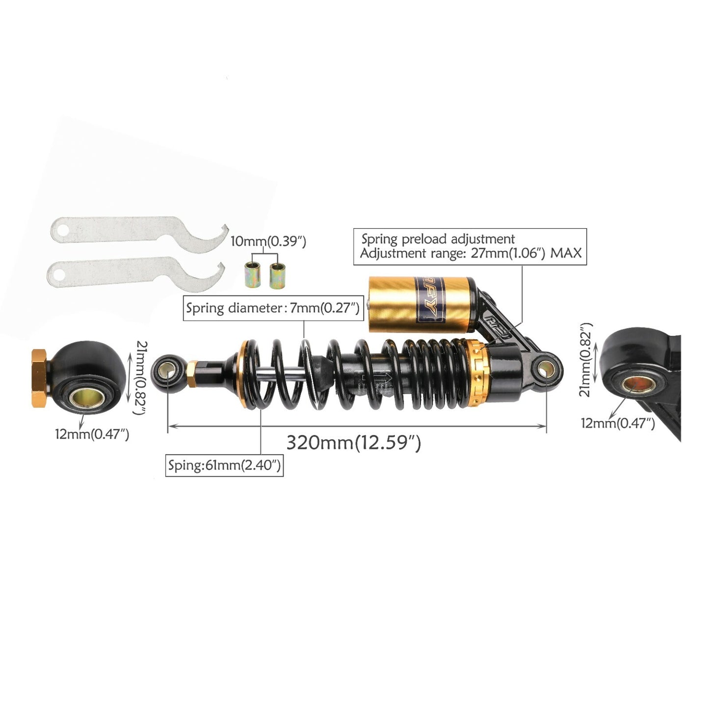 A pair of 320mm 12.5-inch all-terrain vehicle/motorcycle rear shocks for the for Honda Trail CT70 Quad