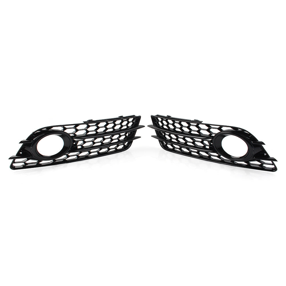Pair Honeycomb Front Bumper Fog Light Grille Cover for Audi A4 B8 S4 2008-2012